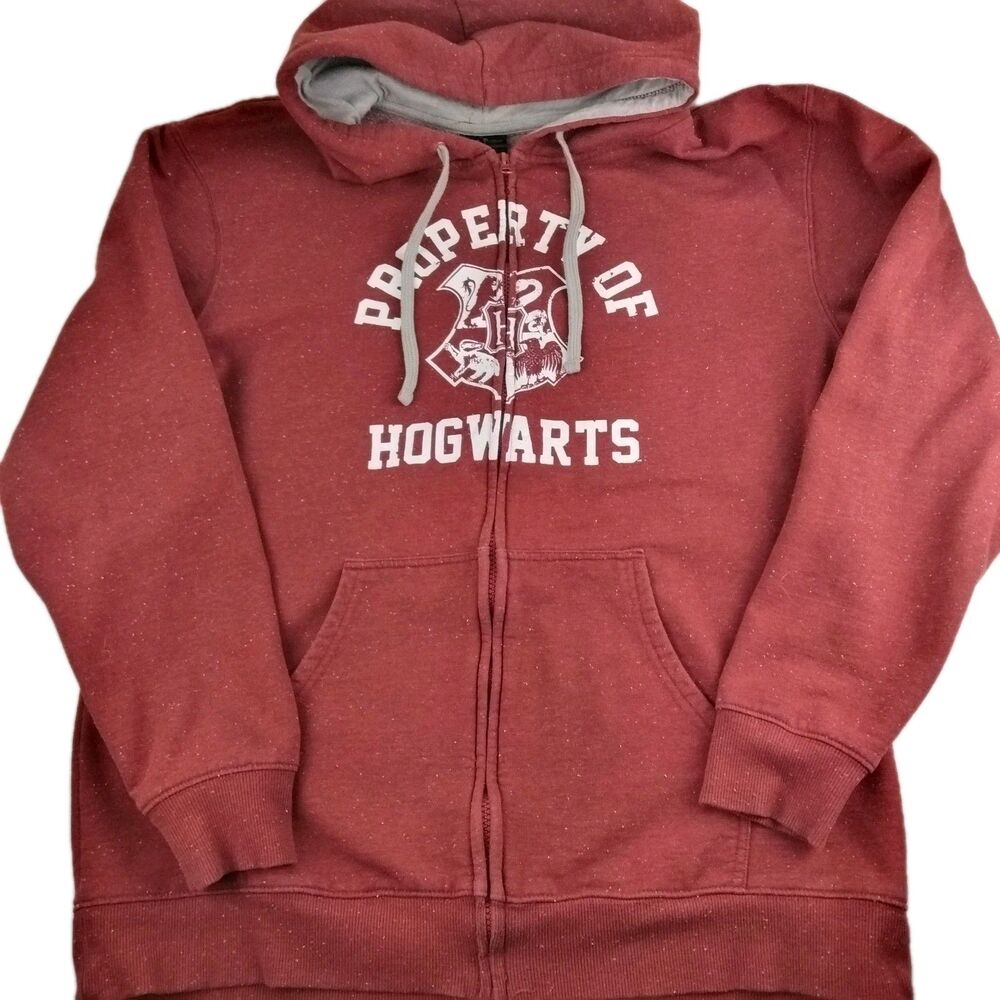 Harry Potter Hogwarts Property Red Hoodie Full Zip Jacket Men XL Graphic Speckle